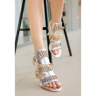 Lidya Gümüş Cilt Topuklu Ayakkabı