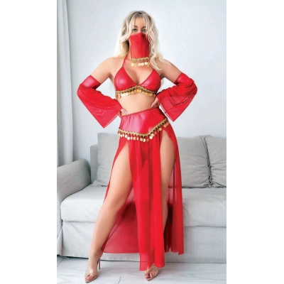 HERŞEYTREND Kırmızı Peçeli Seksi Dansöz Kostümü