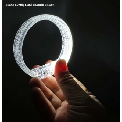Litae Trend Beyaz-Gümüş Led Işıklı Baskı Yapılabilen Pilli Bileklik Bilezik 1,5 cm Genişlik