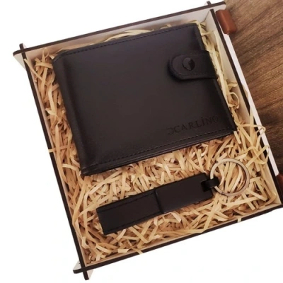 HERŞEYTREND  Cüzdan Anahtarlık Ahşap Kutulu Set