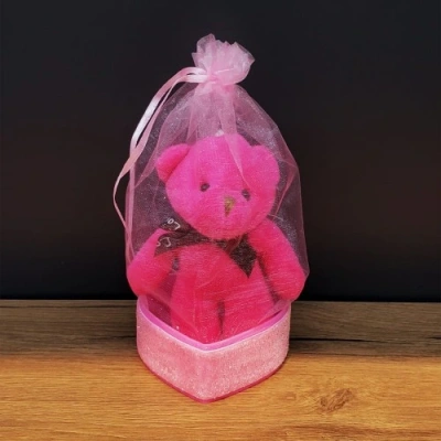 HERŞEYTREND  Hediyelik Pembe Tül Kese Ve Ayıcık