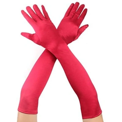 HERŞEYTREND Kırmızı Renk Dirseğe Kadar Uzun Kumaş Eldiven 40 cm