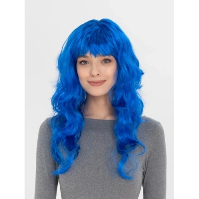 HERŞEYTREND Mavi Renk Uzun Dalgalı Parti Peruğu
