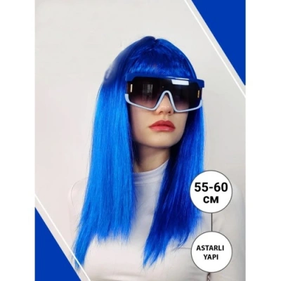 HERŞEYTREND Mavi Renk Uzun Parti Peruğu