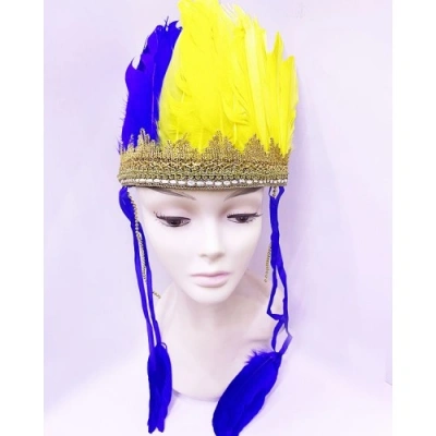 Litae Trend Sarı Lacivert Renk Tüylü Kızılderili Başlığı | Taraftar Başlığı