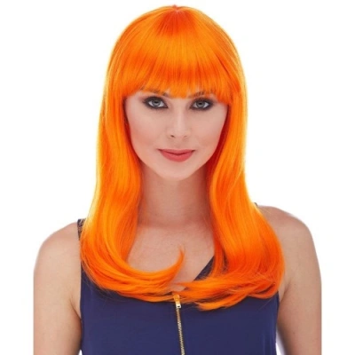 Litae Trend Turuncu Renk Uzun Düz Parti Peruğu