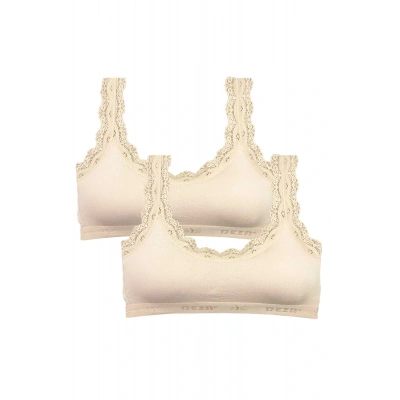 HERŞEYTREND 2 Adet Dantel Nakış İşlemeli Pedli Bambu Kadın Büstiyer Krem