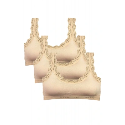 HERŞEYTREND 3 Adet Dantel Nakış İşlemeli Pedli Bambu Kadın Büstiyer Ten