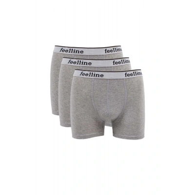 HERŞEYTREND 3 adet Feelline Gri Pamuklu Doğal Likralı Erkek Boxer