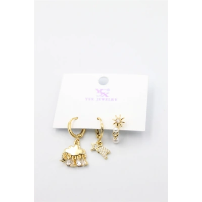 HERŞEYTREND 3lü Bulut Küpe - Altın