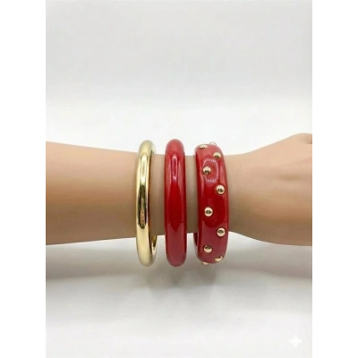 HERŞEYTREND 3Lü Set Bilezik - Kırmızı