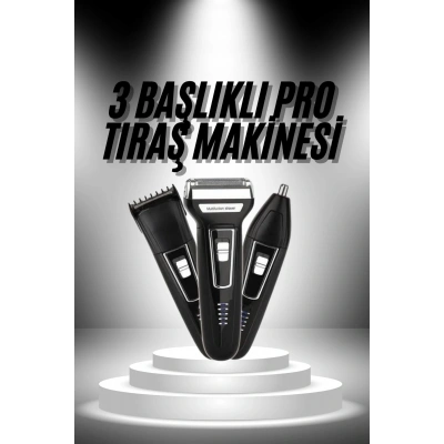 HERŞEYTREND 3lü Set Saç Sakal Kesme Traş Makinesi Burun Kılı Alma Tıraş Makinesi