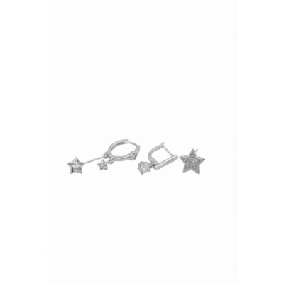 HERŞEYTREND 3lü Taşlı Halka Küpe - Gümüş