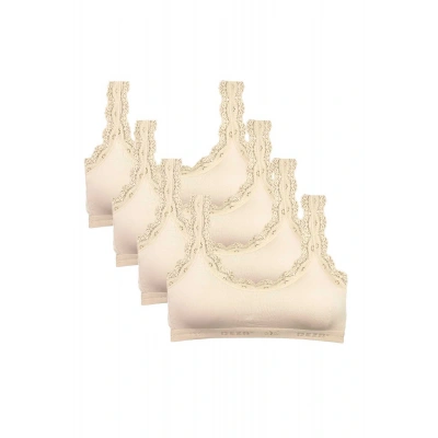 HERŞEYTREND 4 Adet Dantel Nakış İşlemeli Pedli Bambu Kadın Büstiyer Krem