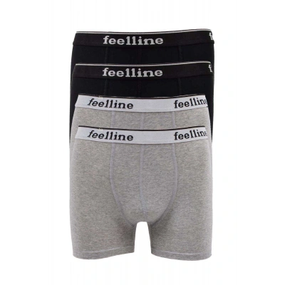 HERŞEYTREND 4 adet Feelline Siyah ve Gri Pamuklu Doğal Likralı Erkek Boxer