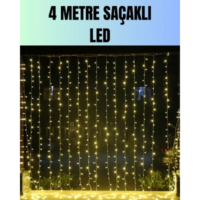 HERŞEYTREND 4 Metre Yılbaşı Şelale Led Perde Işık Ev Bahçe Dekor