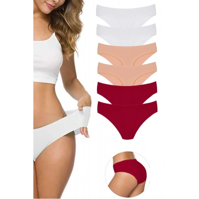 HERŞEYTREND 6 Adet Kadın Dikişsiz Lazer Kesim Esnek İz yapmayan Külot S10