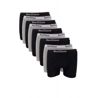 HERŞEYTREND 9 adet Feelline Siyah ve Gri Pamuklu Doğal Likralı Erkek Boxer