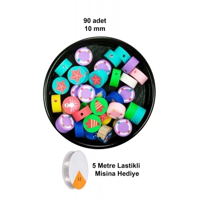 LitaeTrend 90 Adet 10 mm Polimer Kil Fimo Boncuk Takı Bileklik + 5 Metre Lastikli Misina Hediye - Deniz Temalı