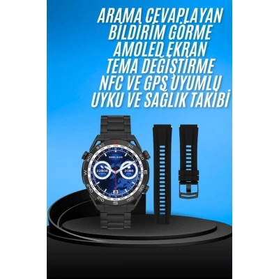 HERŞEYTREND Akıllı Saat Çelik Kordonlu Amoled Ekran Android ve İOS Uyumlu Çağrı Cevaplayabilen
