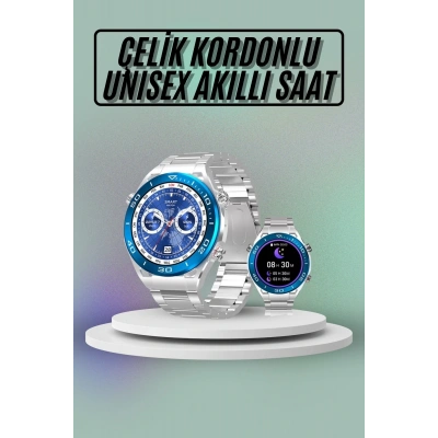 HERŞEYTREND Akıllı Saat Çelik Kordonlu Amoled Ekran Android ve İOS Uyumlu Çağrı Cevaplayabilen