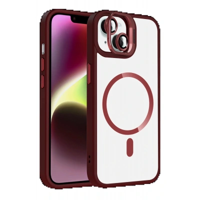 LitaeTrend Apple iPhone 14 Remim Lensli Magsafe Standlı Kapak - Bordo