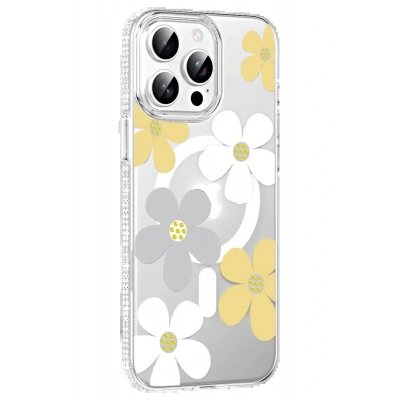 LitaeTrend Apple iPhone 15 Pro Max Floral Magsafe Kapak - Sarı