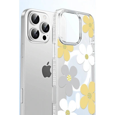 LitaeTrend Apple iPhone 16 Floral Magsafe Kapak - Pembe