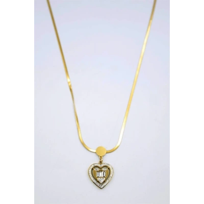 LitaeTrend Baget Taşlı  Kalp Kolye - Altın