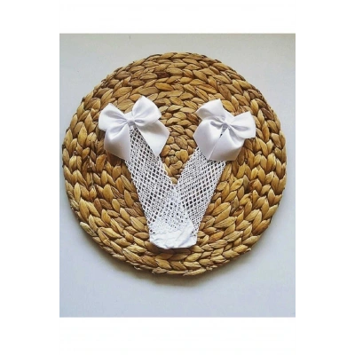 HERŞEYTREND Beyaz Fileli Diz Altı Fiyonklu Kız Çocuk Çorap