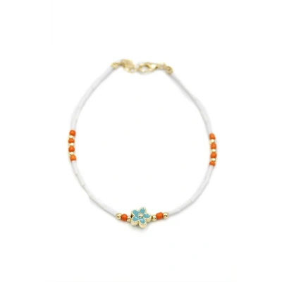 LitaeTrend Boncuklu Çiçek  Halhal - Mavi