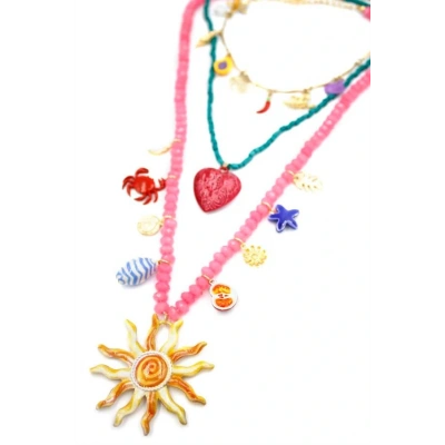 HERŞEYTREND Boncuklu Güneş Kolye - Pembe