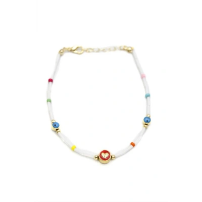 LitaeTrend Boncuklu Kalp  Halhal - Kırmızı