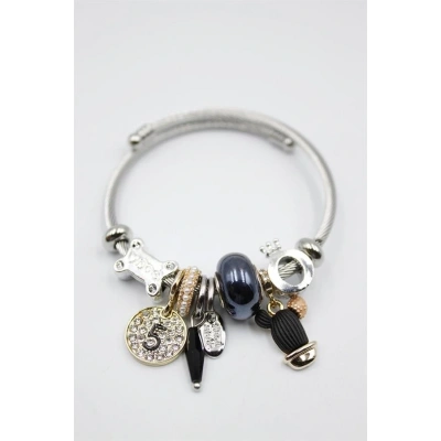 LitaeTrend Çelik Charmlı Kaktüs Bilezik - Siyah