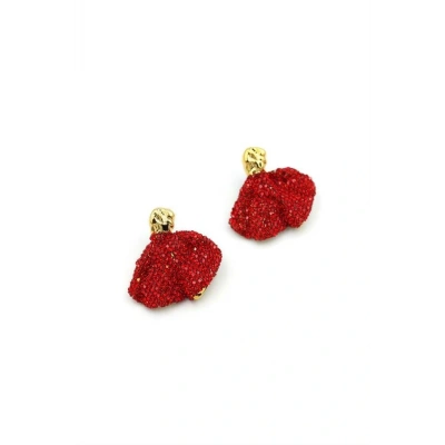 HERŞEYTREND Dalgalı Taşlı Küpe - Kırmızı