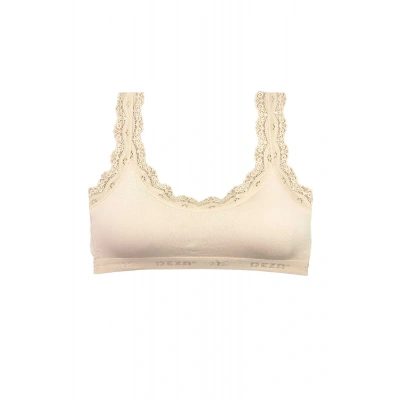 HERŞEYTREND Dantel Nakış İşlemeli Pedli Bambu Kadın Büstiyer Krem
