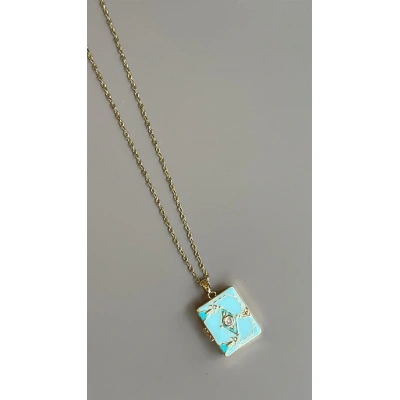 HERŞEYTREND Etnik Desen Kapaklı Kolye - Mavi