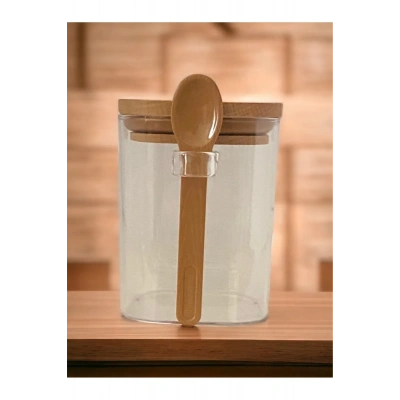 LitaeTrend Kare Bambu Kapaklı Kaşıklı kristal plastik Baharat Saklama Kabı 500ml ( 1 adet ) Royaleks-HS501