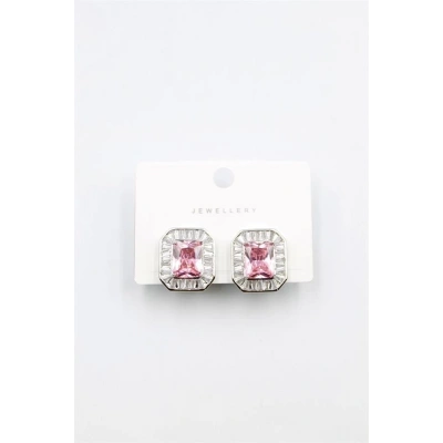 HERŞEYTREND Kare Taşlı Küpe - Pembe