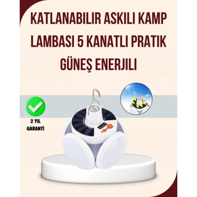 HERŞEYTREND Katlanabilir Güneş Enerjili LED Kamp Lambası USB Şarjlı