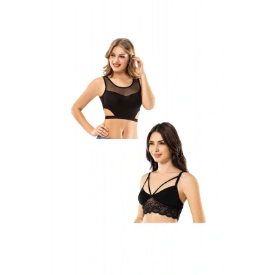 HERŞEYTREND Kota 6 Adet Siyah Tül Modelli Dantelli Büstiyer