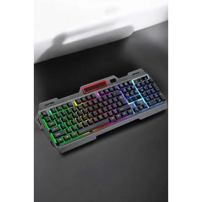 HERŞEYTREND Led Işıklı Oyuncu Klavye Usb Girişli RGB Işıklı Q Klavye Mouse Hediyeli