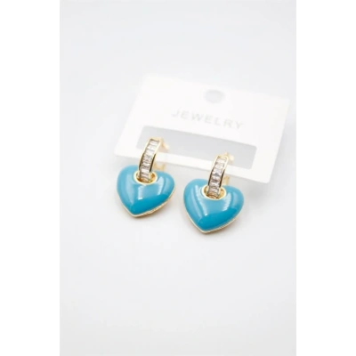 HERŞEYTREND Mineli Kalp Küpe - Turkuaz