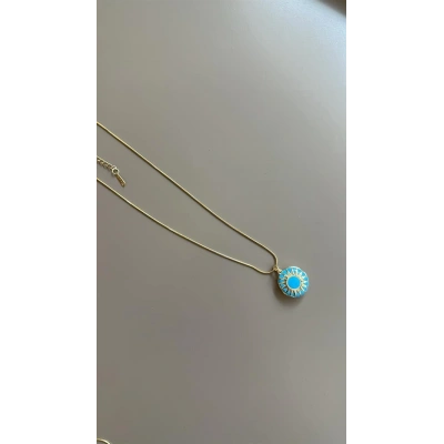 HERŞEYTREND Mineli Kapaklı Kolye - Mavi