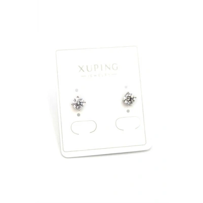 LitaeTrend Orta Boy Tek Taş Küpe - Gümüş