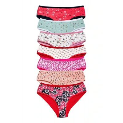 HERŞEYTREND Pamuklu Geniş Kenarlı Likralı Desenli Bato Kadın Külot 7li Paket