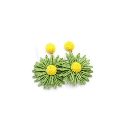 HERŞEYTREND Papatya Hasır Küpe - Yeşil