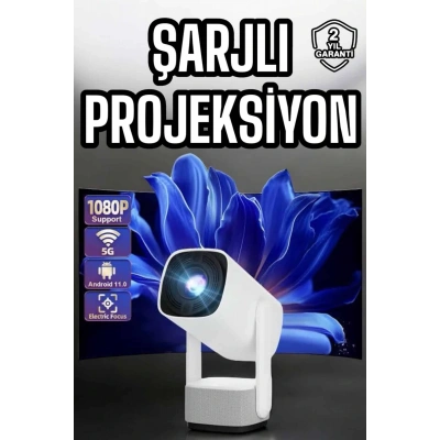HERŞEYTREND Şarjlı Projeksiyon Oyun Sinema Projektörü 4K HD Görüntü Kaliteli