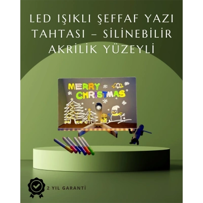 HERŞEYTREND Şık ve Modern LED Pano – Neon Işıklı Silinebilir Akrilik Yazı Tahtası, 7 Renkli Kalem Dahil