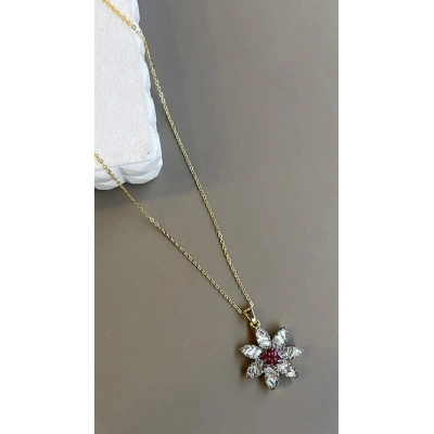 HERŞEYTREND Taşlı Çiçek Kolye - Altın
